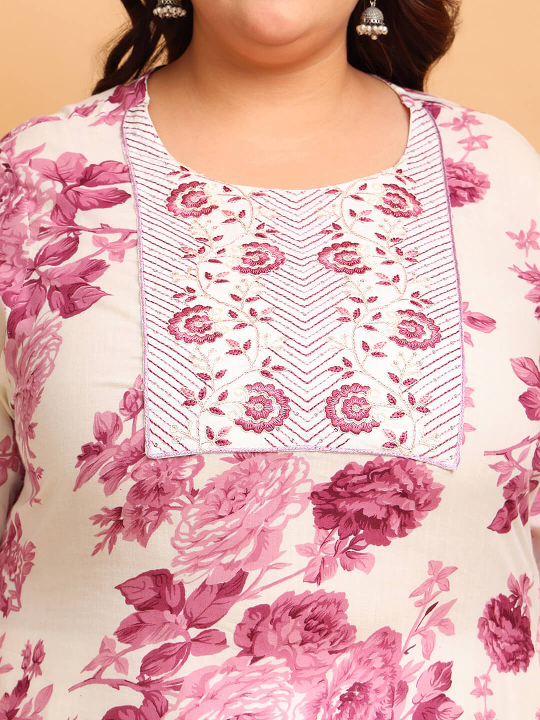 Plus Size Pink Petal Blossom Cotton Kurti - Curvisha