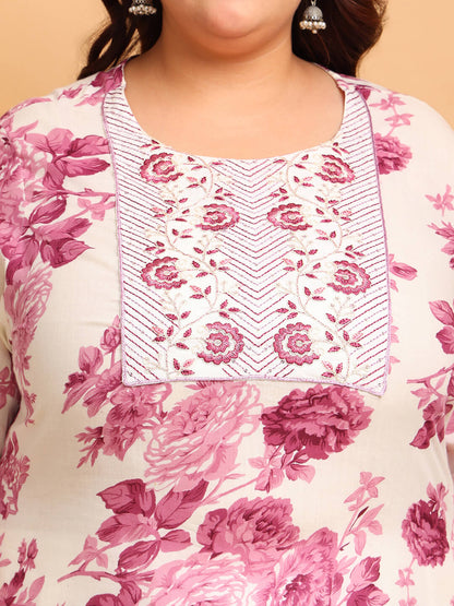 Plus Size Pink Petal Blossom Cotton Kurti - Curvisha