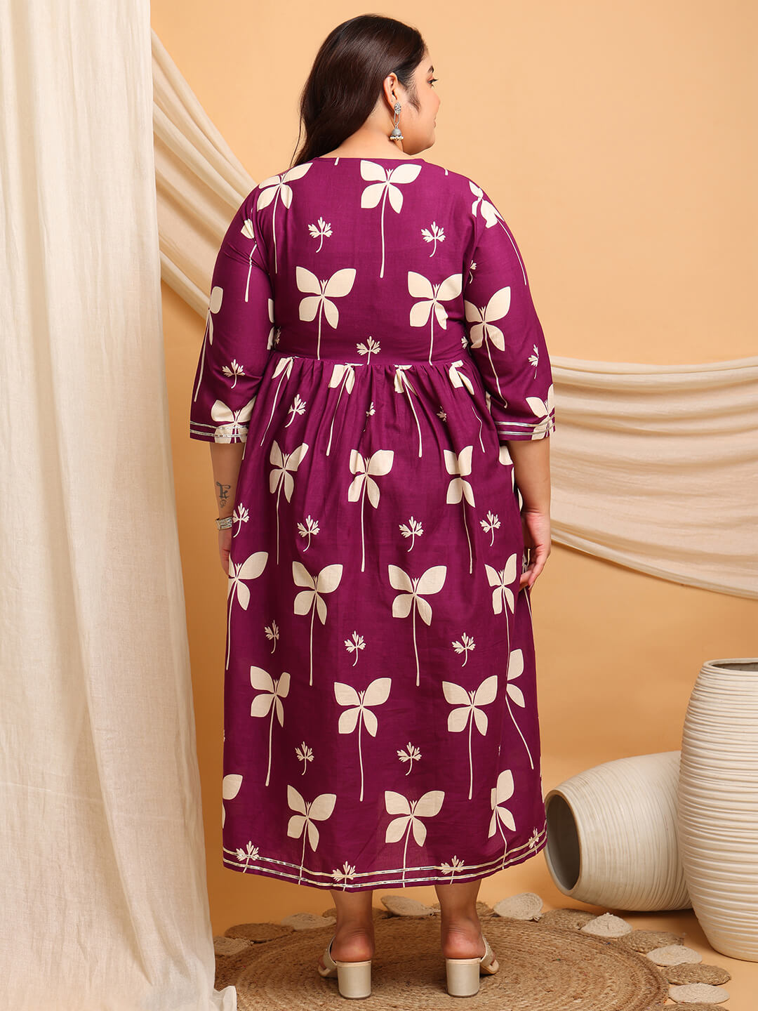 Plus Size Putple Floral Rayon Gown Dress | Curvisha