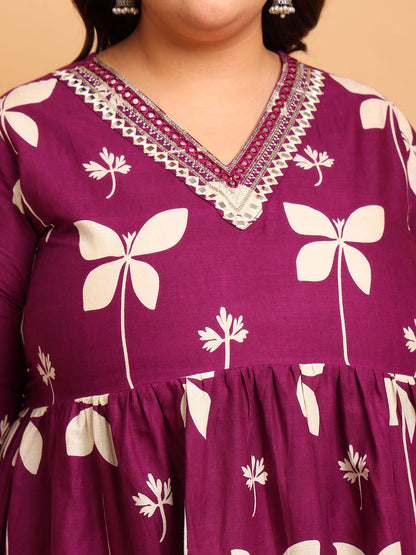 Plus Size Putple Floral Rayon Gown Dress | Curvisha