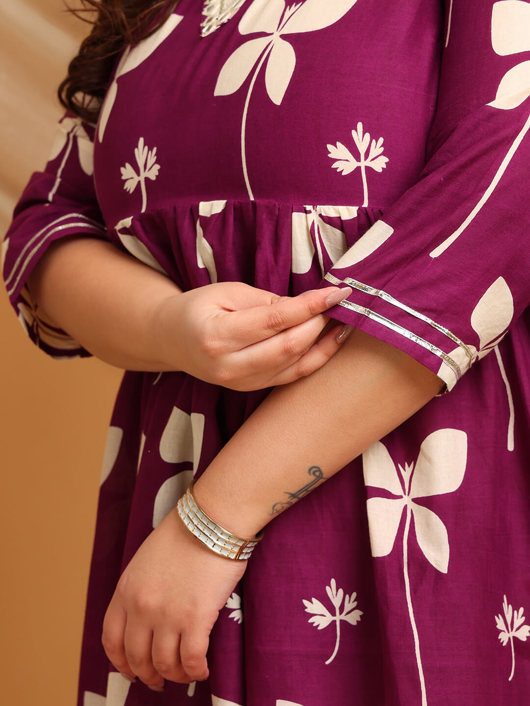 Plus Size Putple Floral Rayon Gown Dress | Curvisha