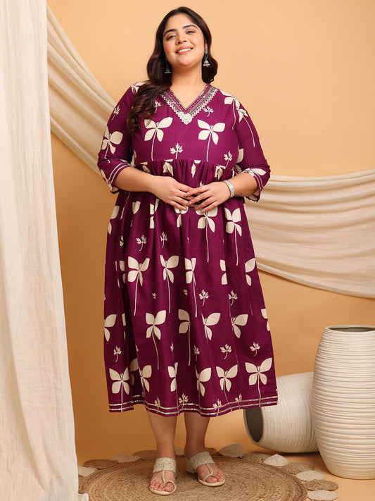 Plus Size Putple Floral Rayon Gown Dress | Curvisha