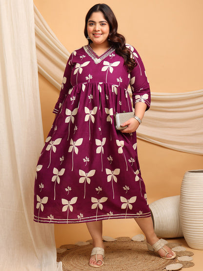 Plus Size Putple Floral Rayon Gown Dress | Curvisha