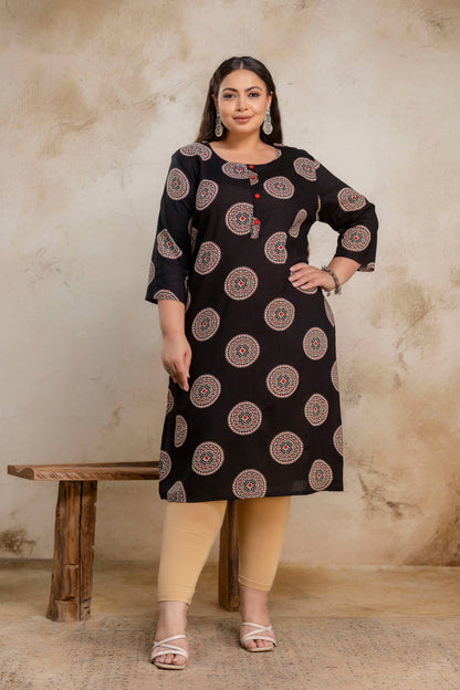 Plus Size Geometric Black Rayon Kurti – Curvisha