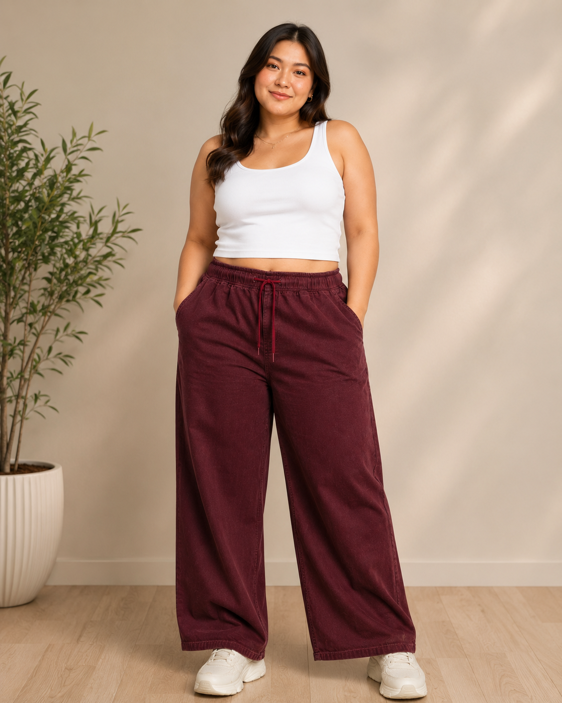 Plus Size Maroon Denim Cargo Pants – Curvisha