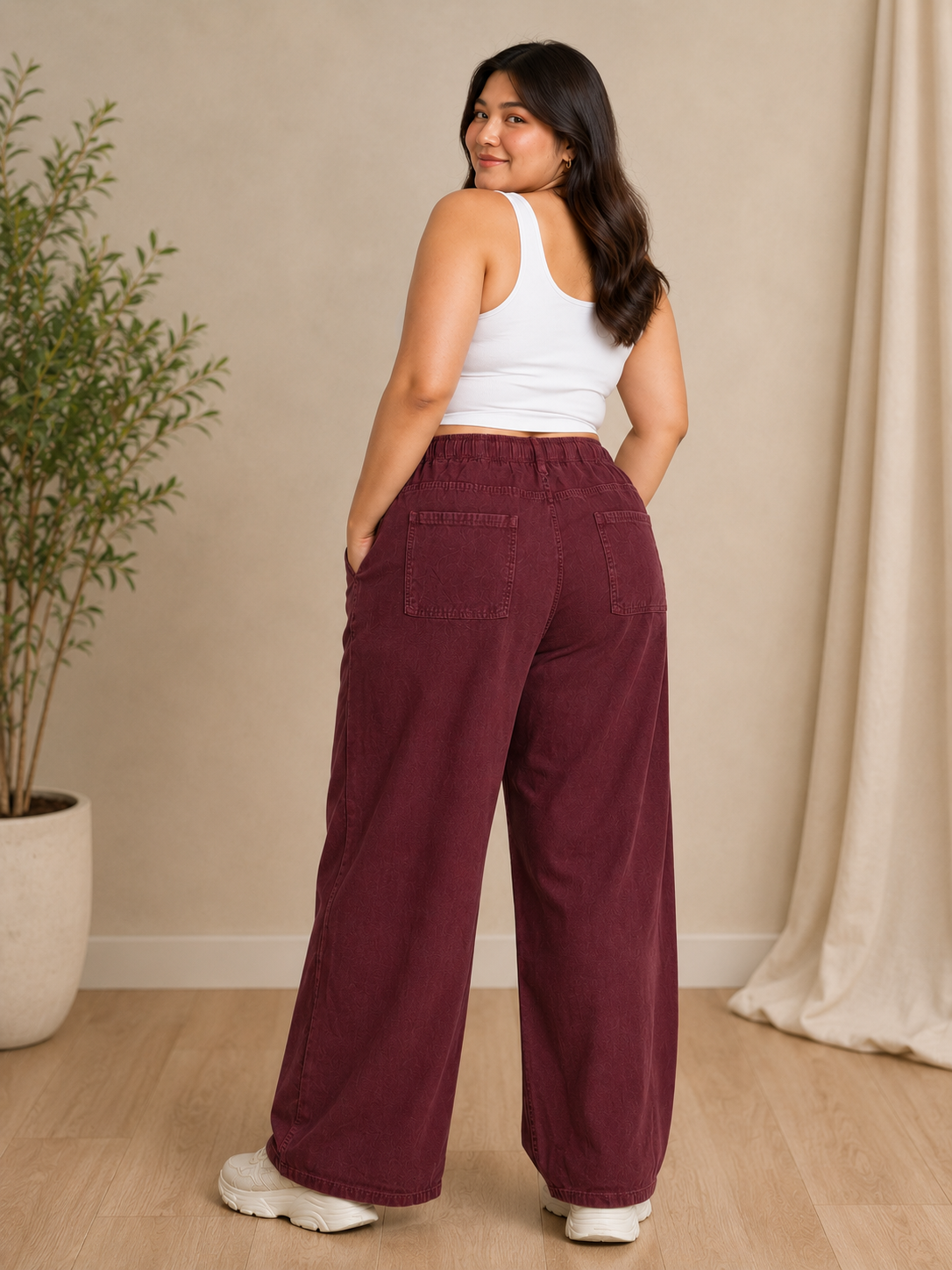 Plus Size Maroon Denim Cargo Pants – Curvisha