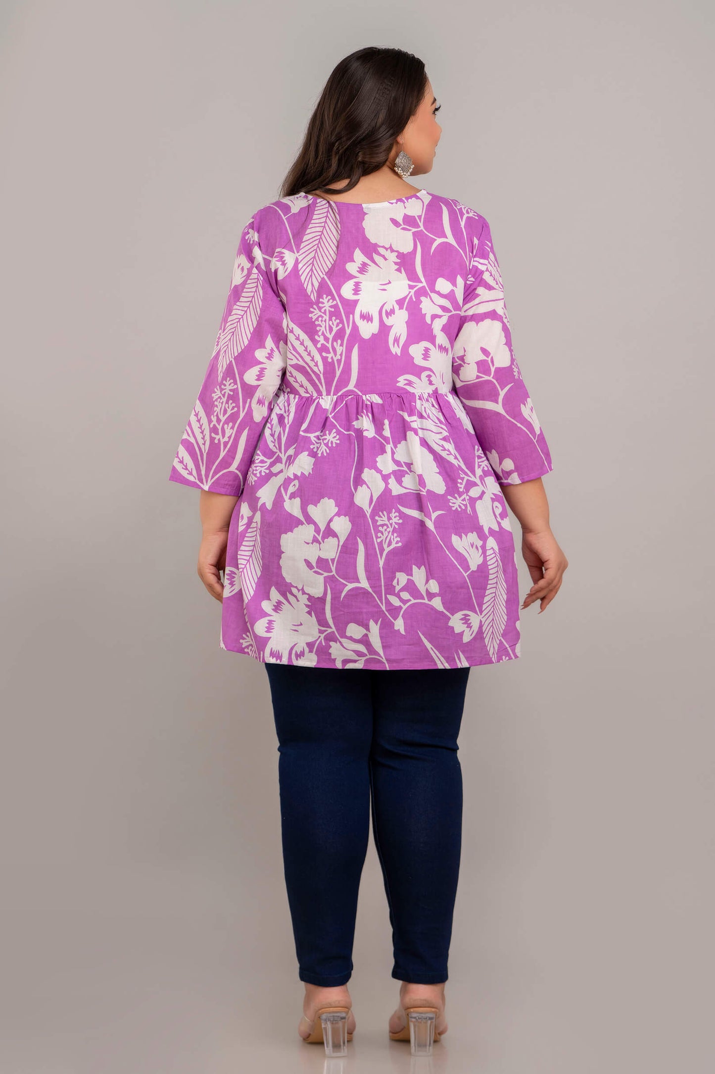 Plus Size Purple White Floral Rayon Short Kurti Tunic – Curvisha