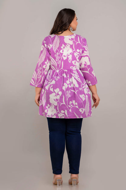 Plus Size Purple White Floral Rayon Short Kurti Tunic – Curvisha