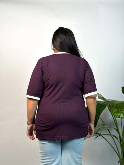 Plus Size Purple Ribbed Stretchable T-Shirt 3XL to 8XL | Curvisha