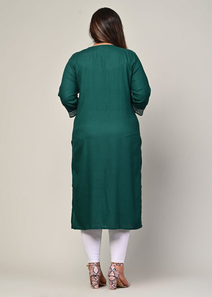 Plus Size Mirror Work Green Rayon Kurti - Curvisha