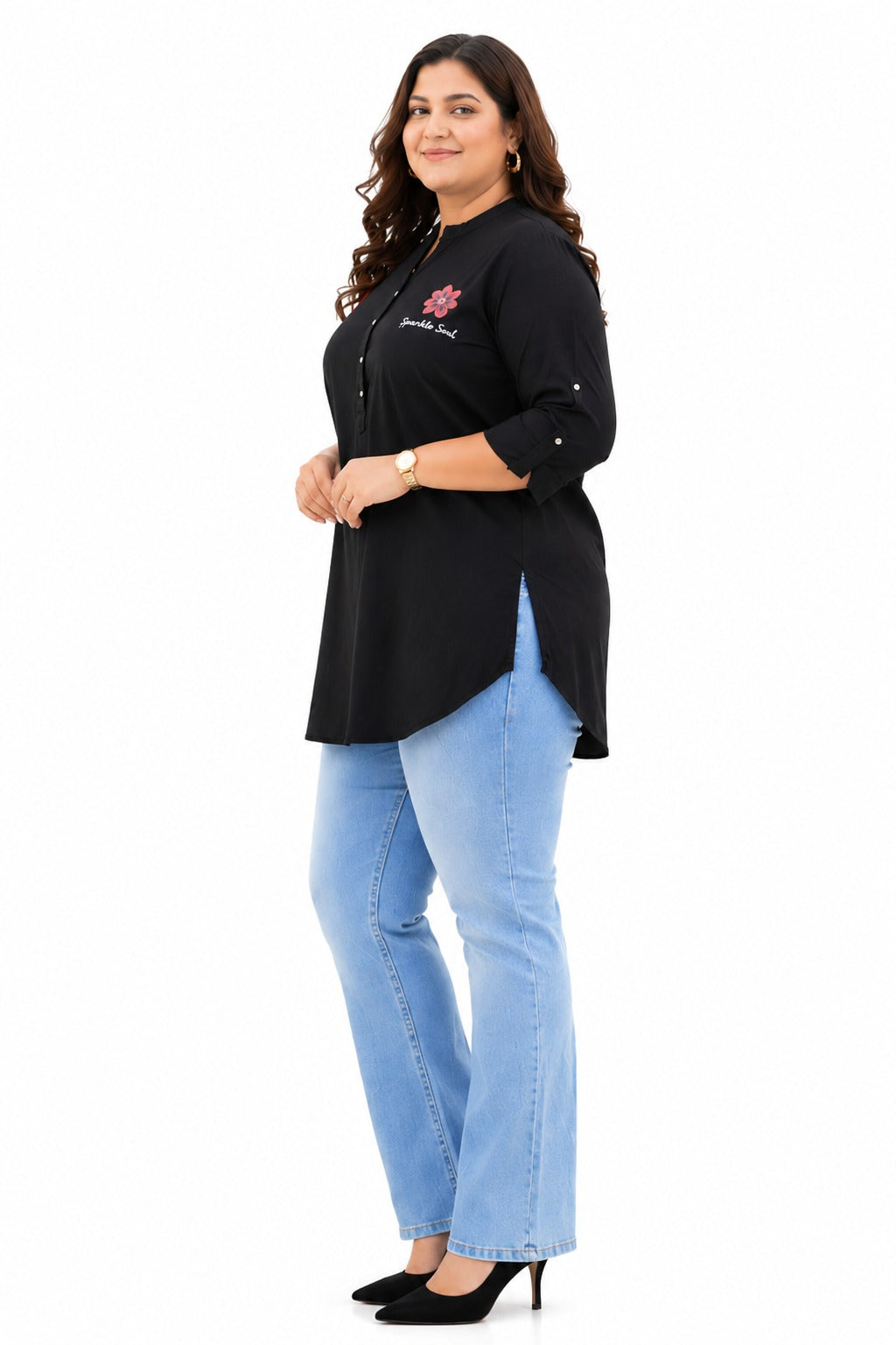 Plus Size Black Denim Short Kurti Tunic – Curvisha