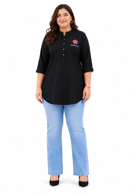 Plus Size Black Denim Short Kurti Tunic – Curvisha