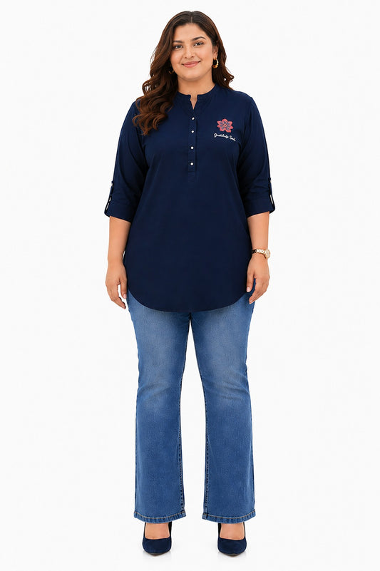 Plus Size Dark Blue Denim Short Kurti Tunic – Curvisha