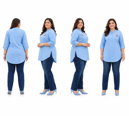 Plus Size Light Blue Denim Short Kurti Tunic – Curvisha