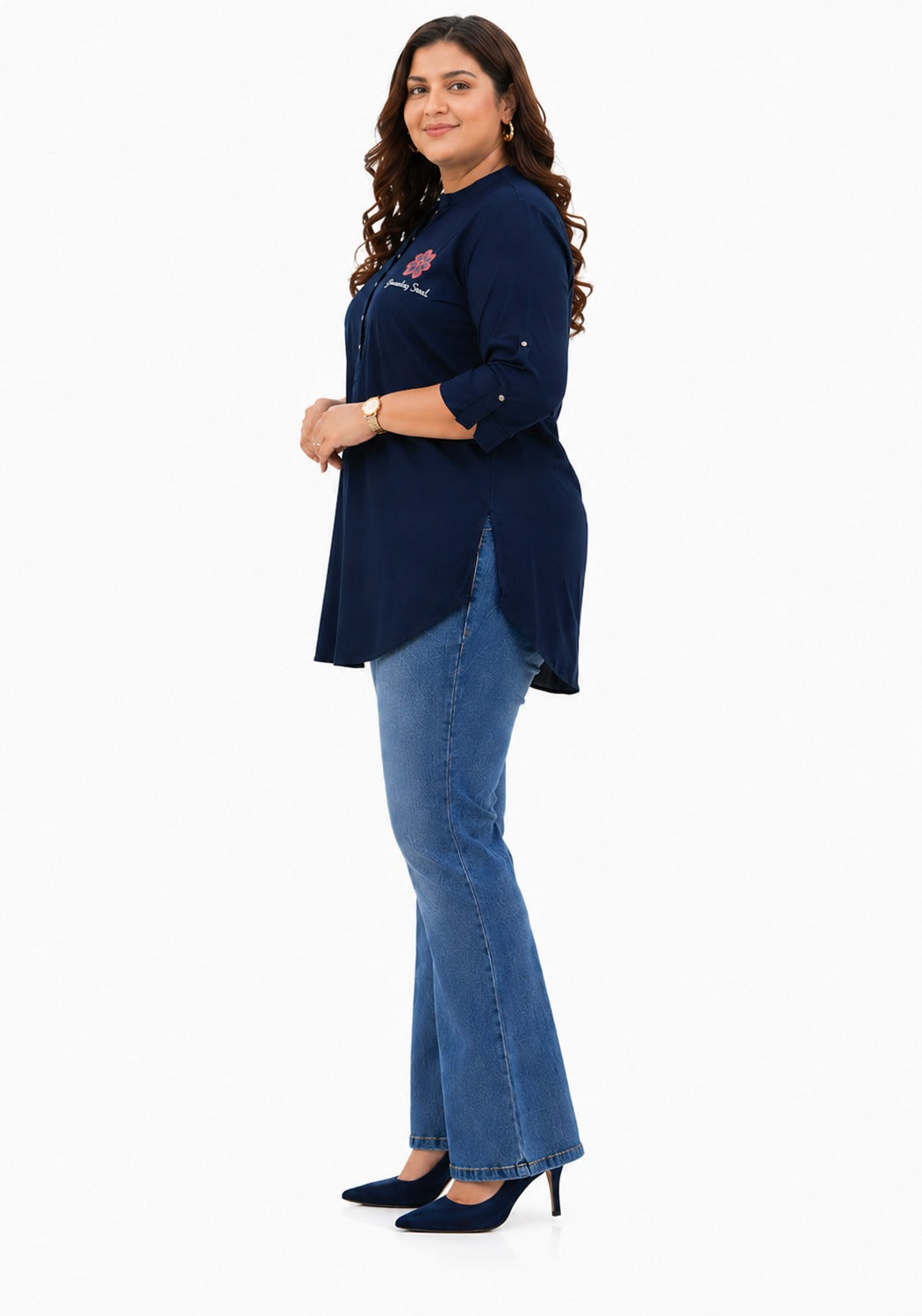 Plus Size Dark Blue Denim Short Kurti Tunic – Curvisha