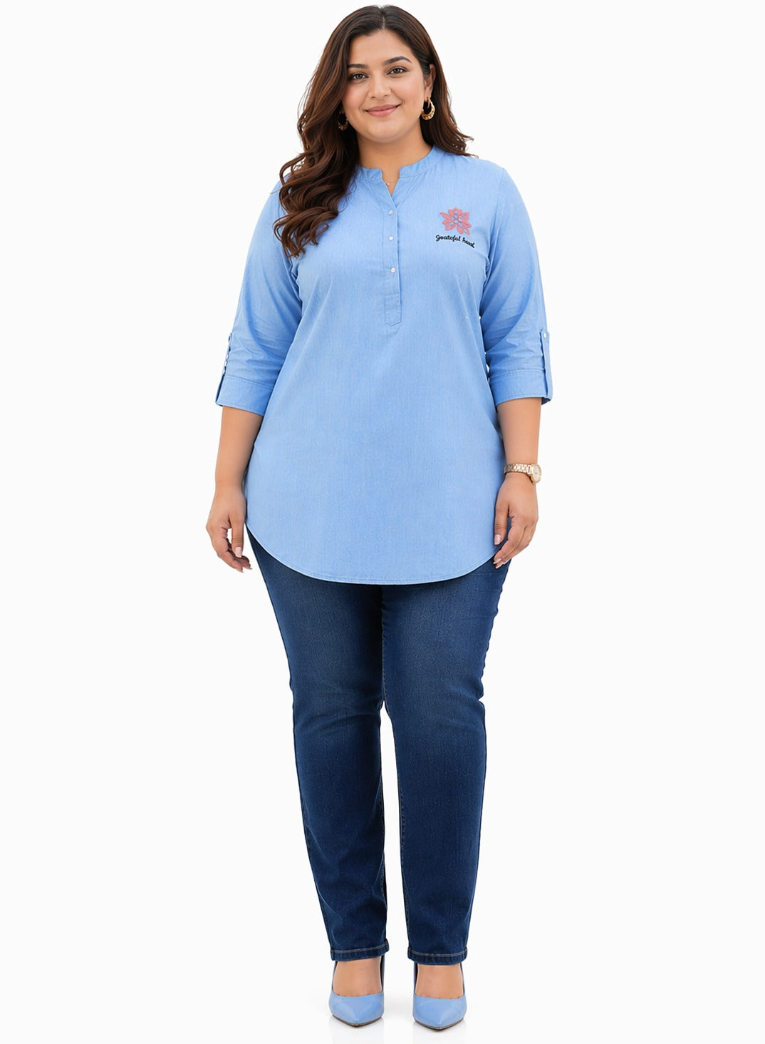 Plus Size Light Blue Denim Short Kurti Tunic – Curvisha
