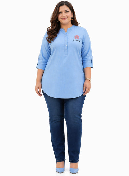 Plus Size Light Blue Denim Short Kurti Tunic – Curvisha