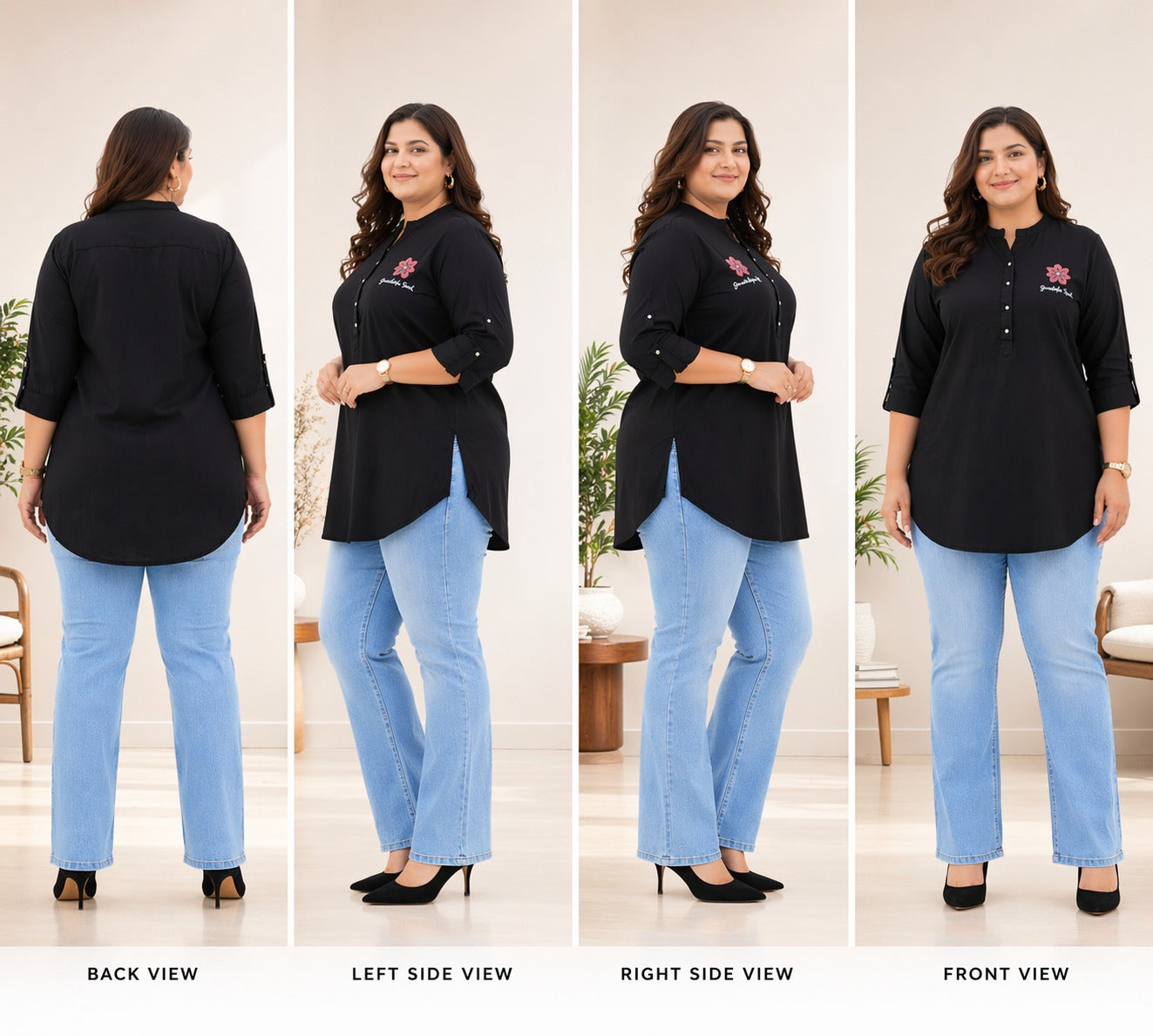 Plus Size Black Denim Short Kurti Tunic – Curvisha