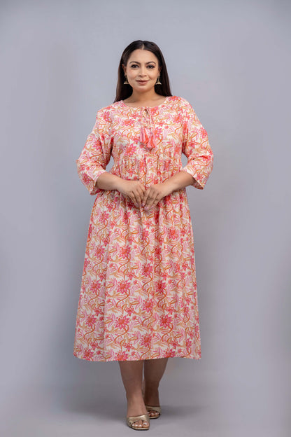 Front view of plus size floral rayon gathered gown 3XL to 9XL