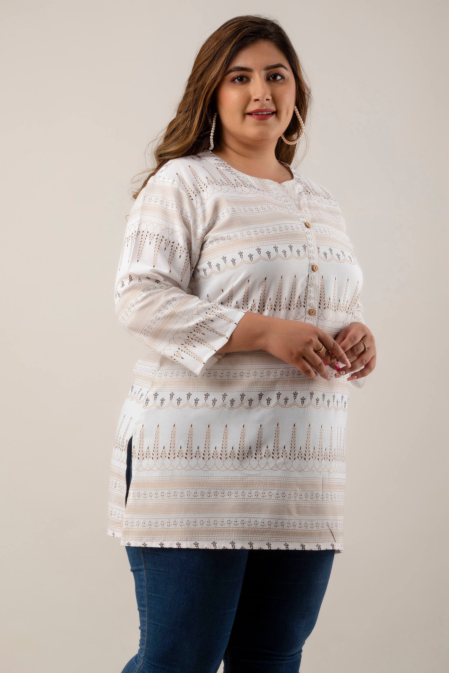 Lightweight White Rayon tunic for Plus Size Women