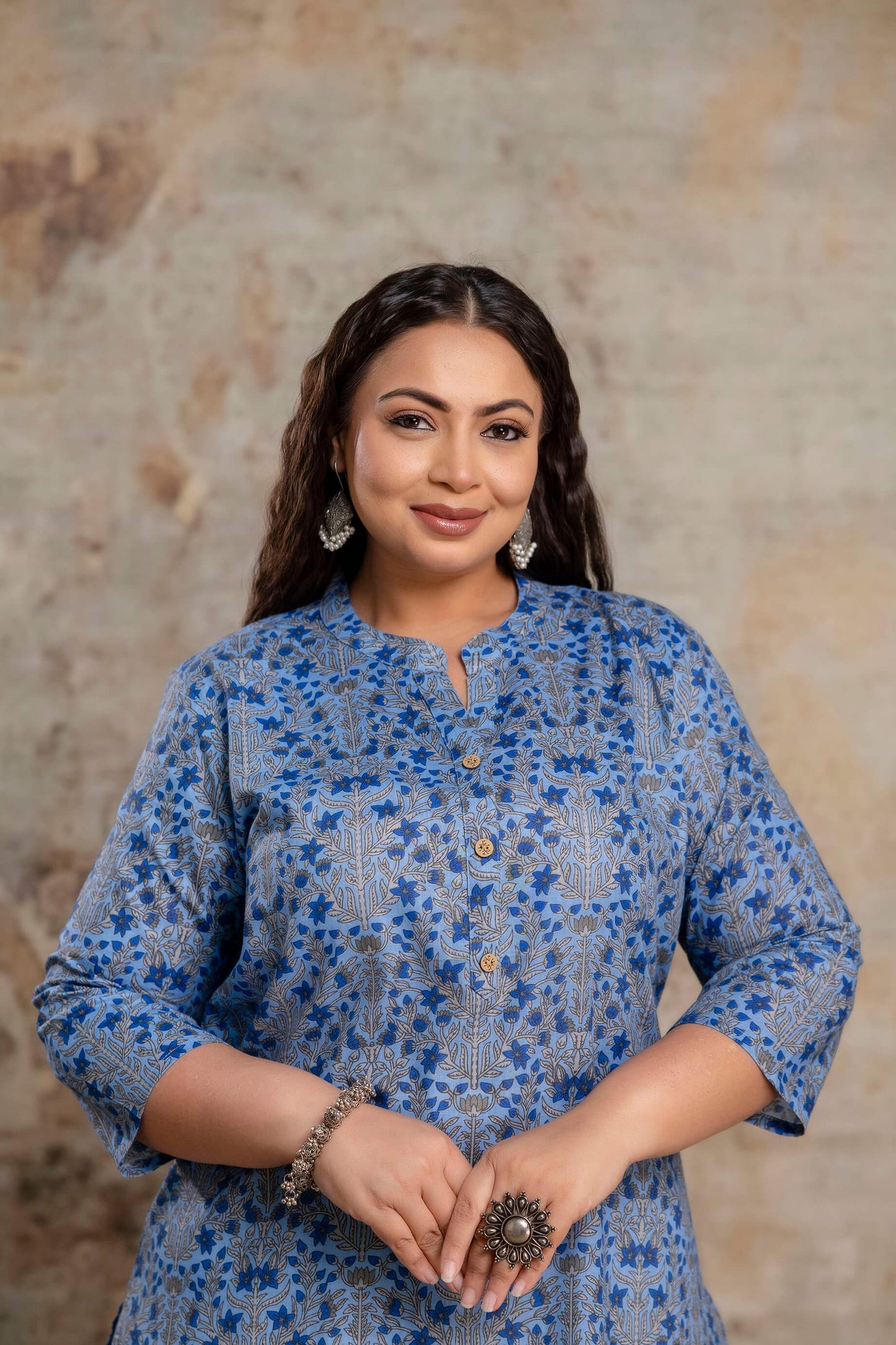 Plus size blue cotton kurti for curvy women, breathable fabric everyday big size clothing