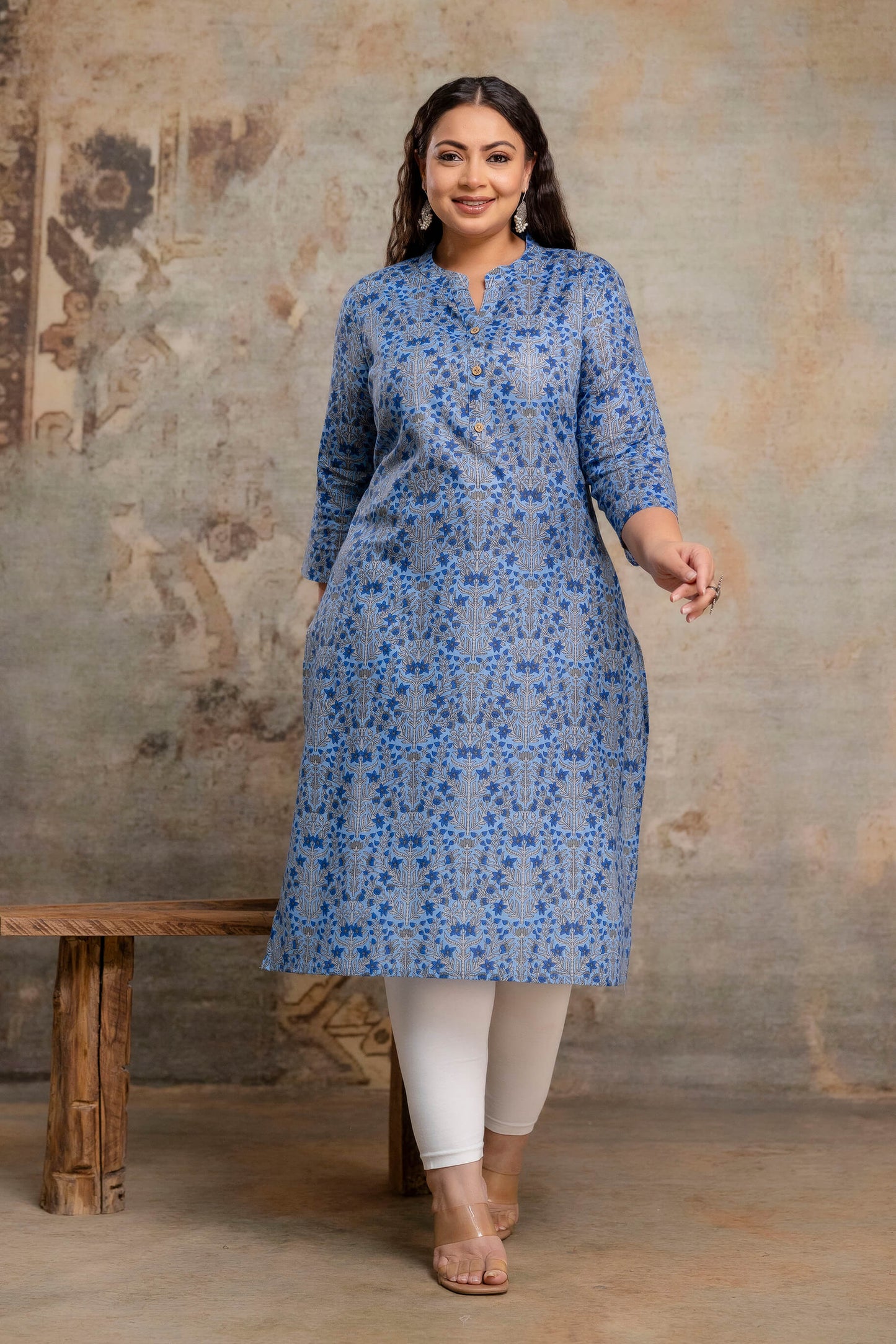 Plus size printed cotton kurti full length view for fat women clothing with relaxed fit