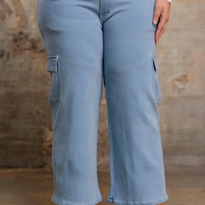 Plus Size Buttoned Denim Pants