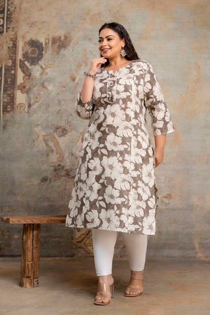 Plus size cotton kurti side view showing relaxed fit for full figure women