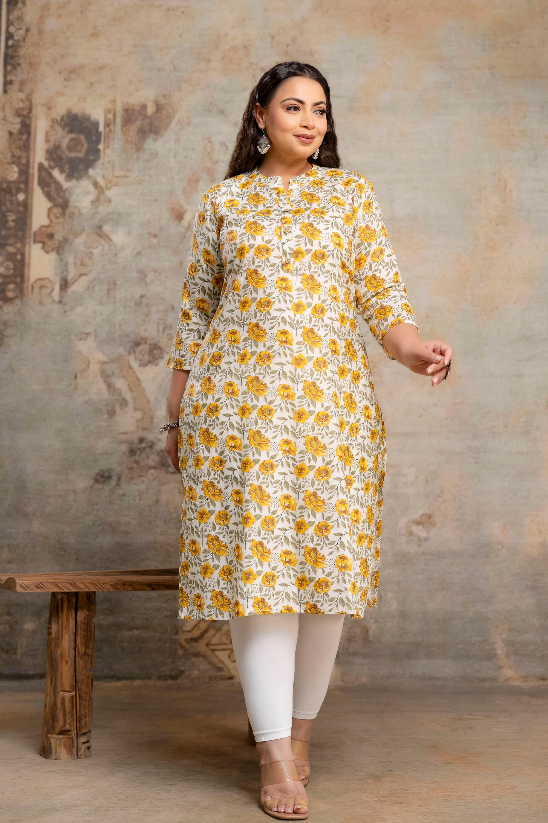 Plus size cotton kurti side view showing relaxed fit for full figure women