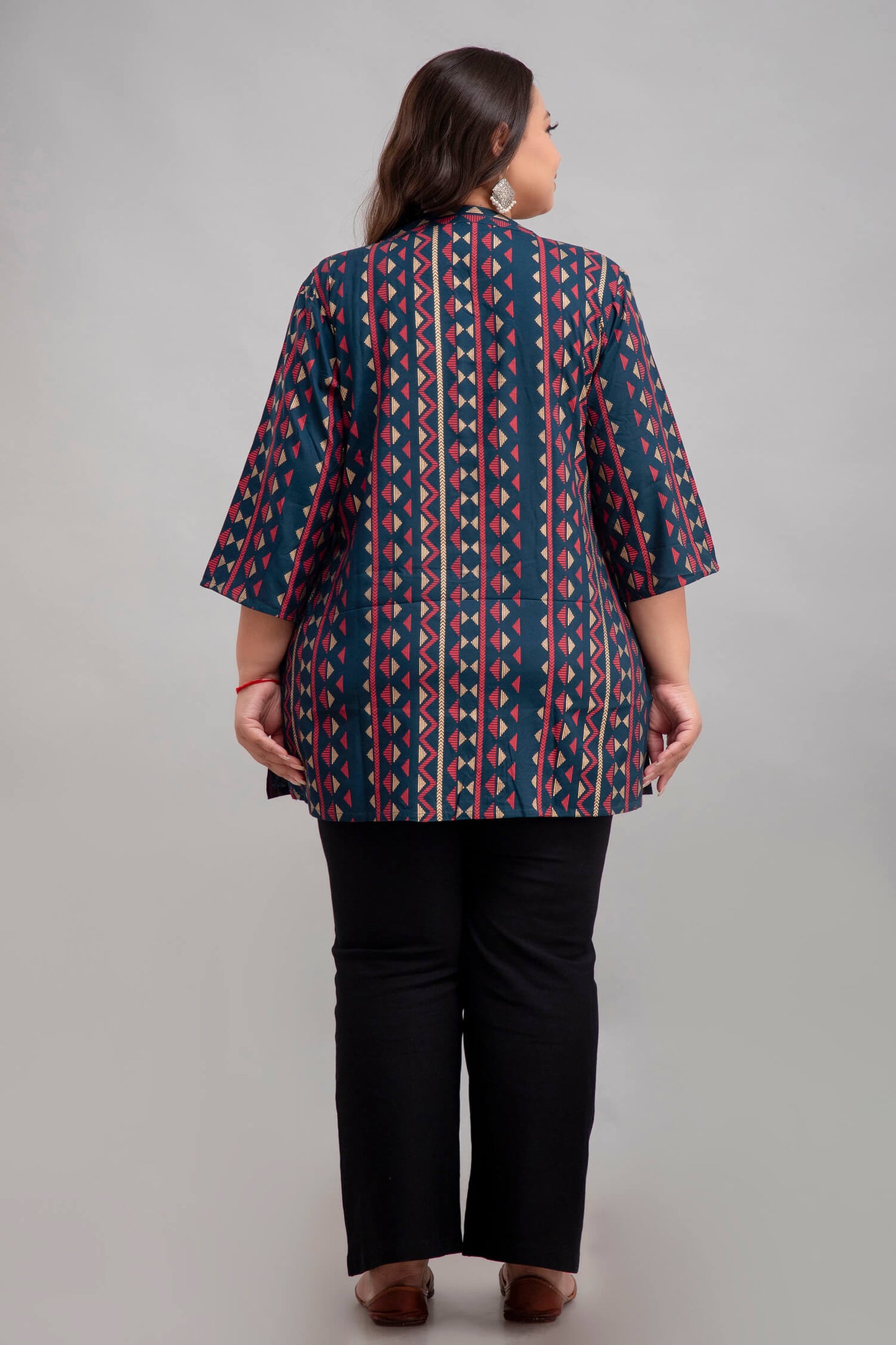 Plus Size Dark Green Rayon Short Kurti Tunic for Women – Back View