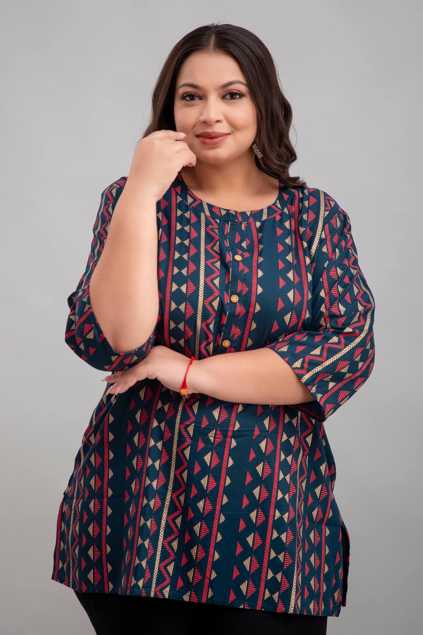 Plus Size Dark Green Rayon Short Kurti Tunic for Women – Front View