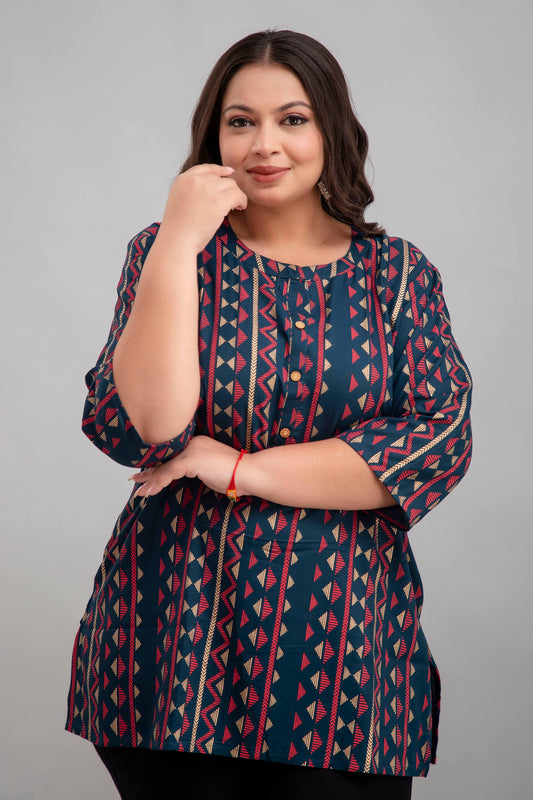 Plus Size Dark Green Rayon Short Kurti Tunic for Women – Front View