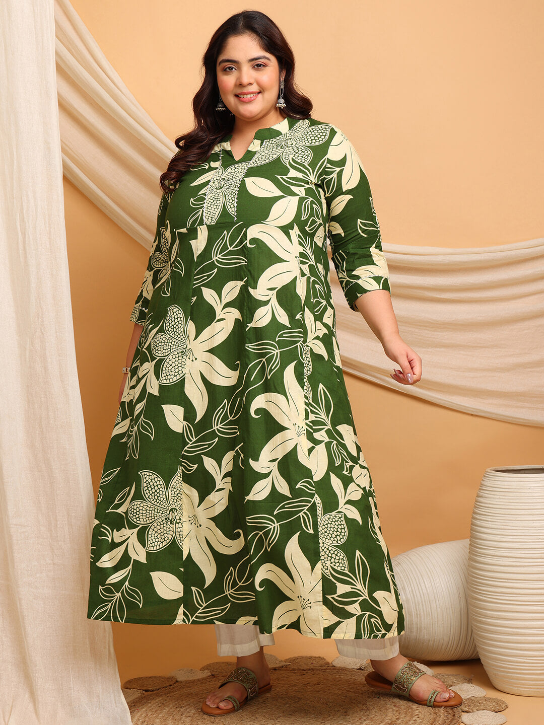 Plus size green floral gown outfit for women clothing, elegant big size dress for curvy women