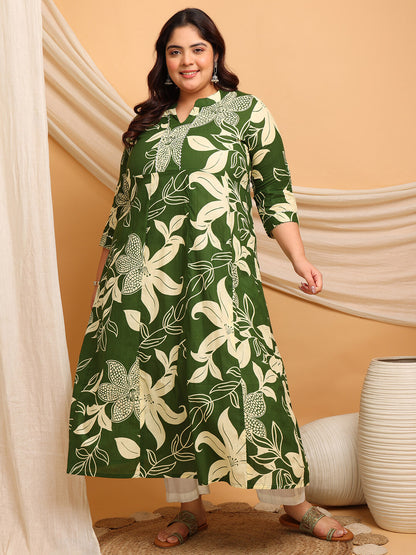 Plus size green floral gown outfit for women clothing, elegant big size dress for curvy women