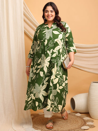 Plus size green floral gown with accessories for curvy women clothing, stylish curvy women outfit