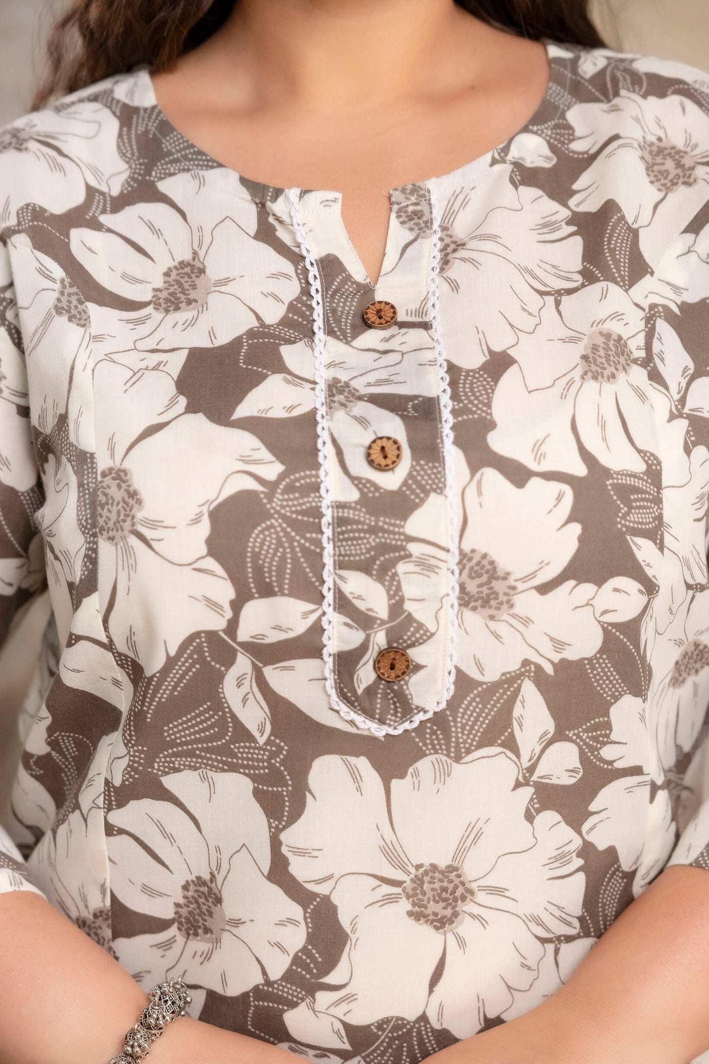 Plus size cotton kurti neckline detail, floral print big size kurti