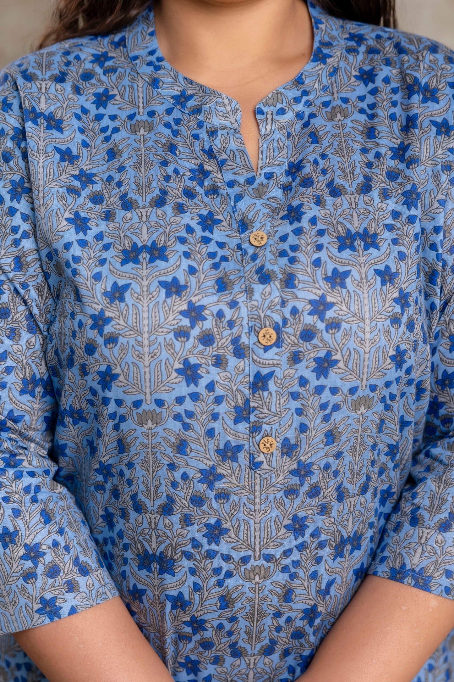 Plus size cotton kurti neckline detail, ethnic print big size kurti for women