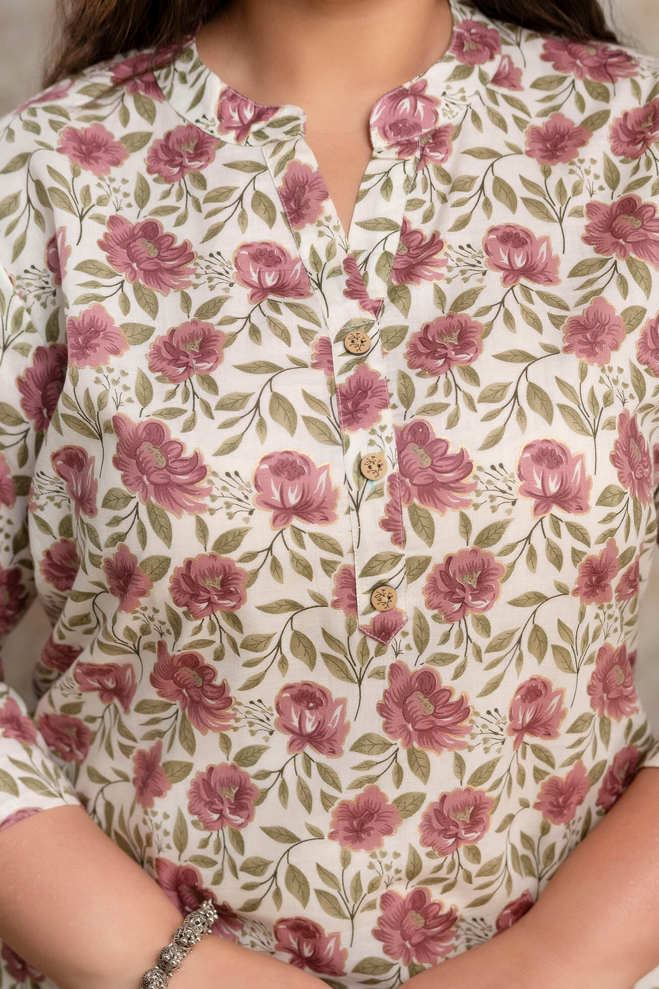 Plus size cotton kurti neckline detail, floral print big size kurti