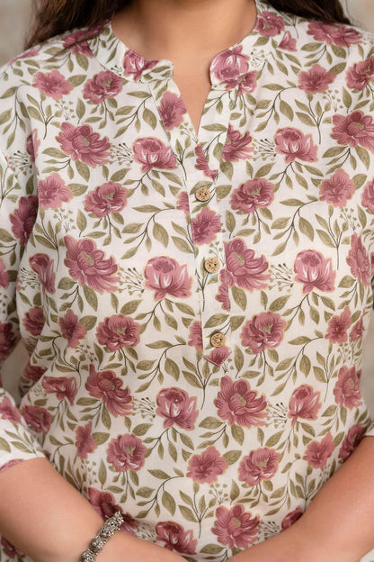 Plus size cotton kurti neckline detail, floral print big size kurti