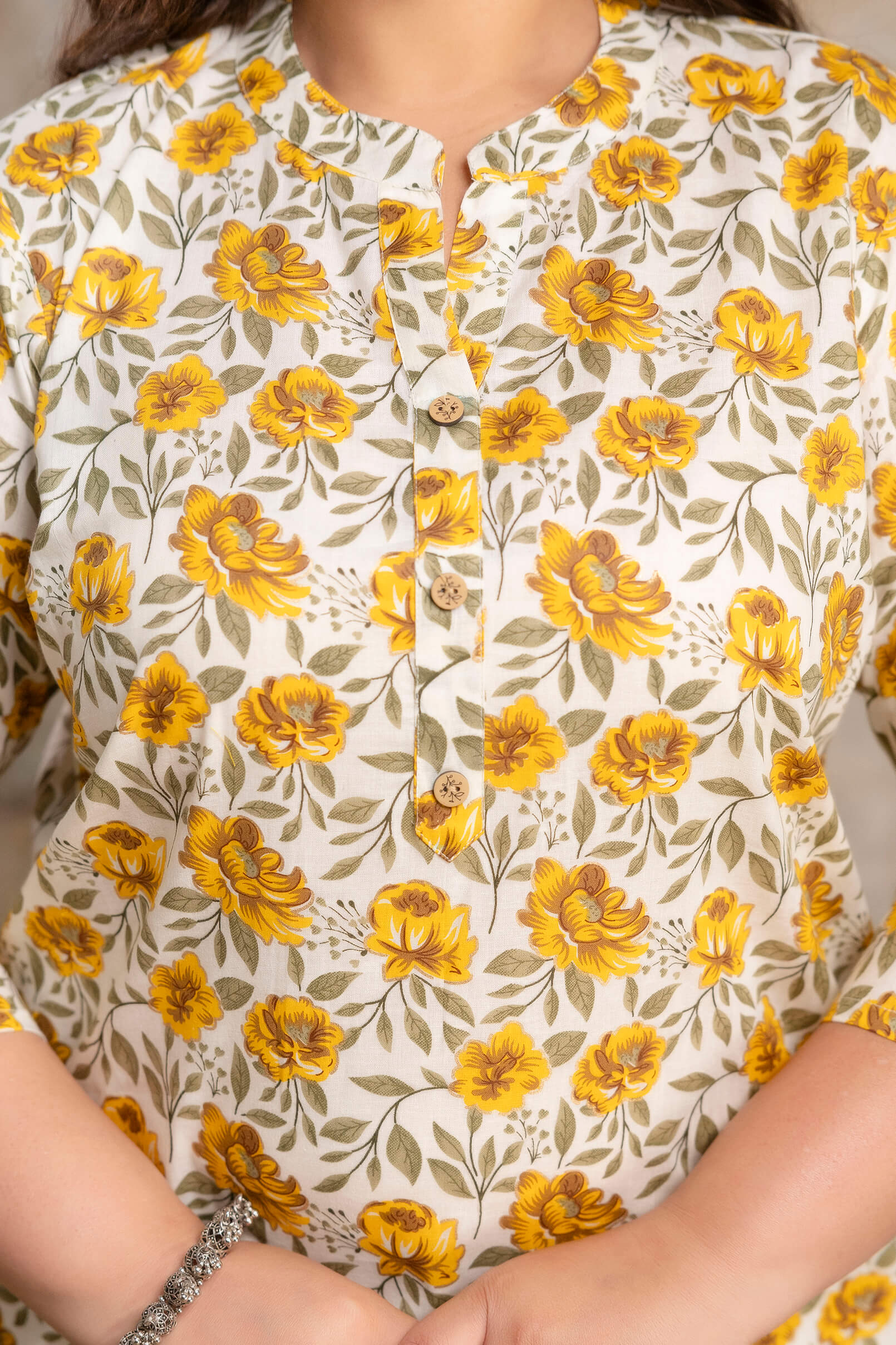 Plus size cotton kurti neckline detail, floral print big size kurti