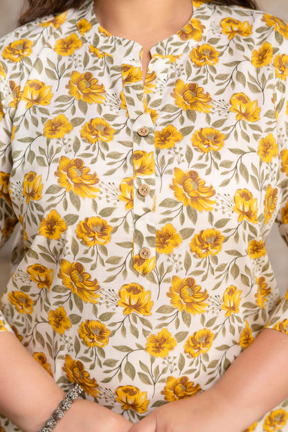 Plus size cotton kurti neckline detail, floral print big size kurti