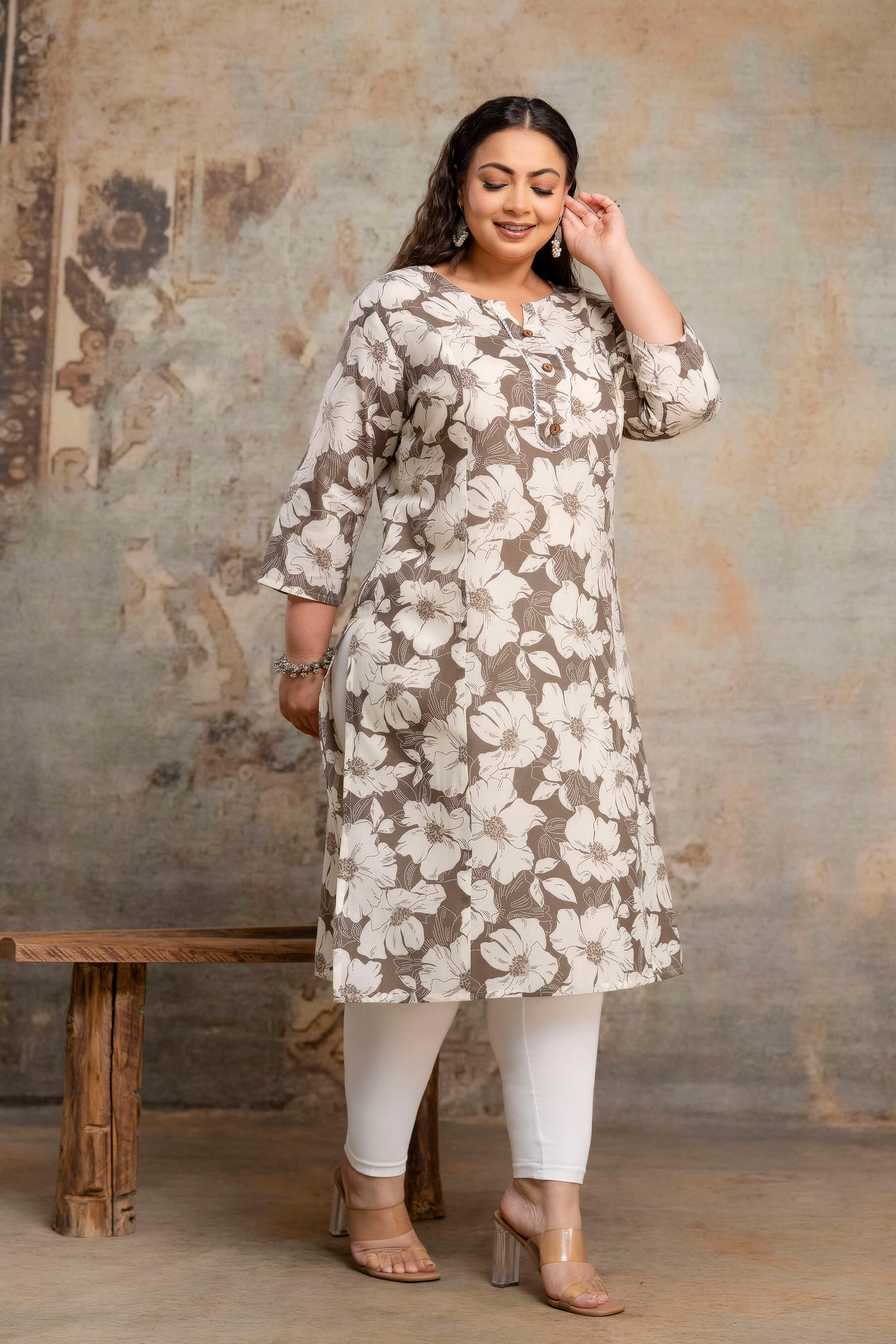 Plus size cotton kurti side detail, breathable fabric for fat women clothing