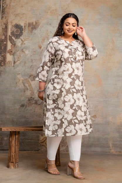 Plus size cotton kurti side detail, breathable fabric for fat women clothing
