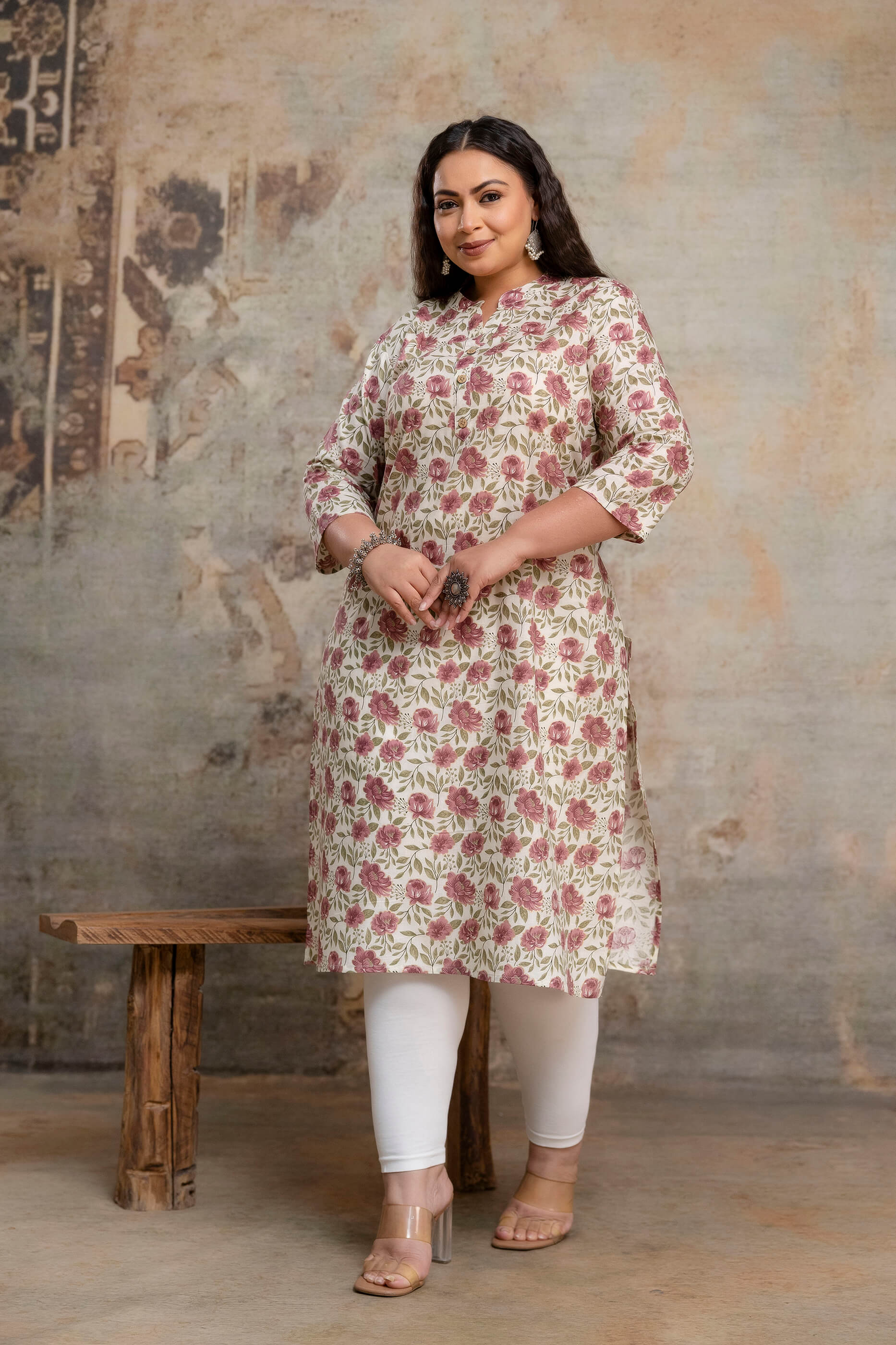 Plus size cotton kurti side detail, breathable fabric for fat women clothing