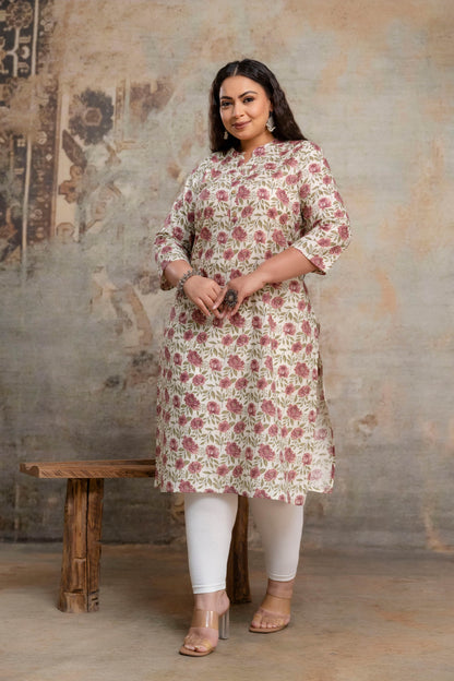 Plus size cotton kurti side detail, breathable fabric for fat women clothing