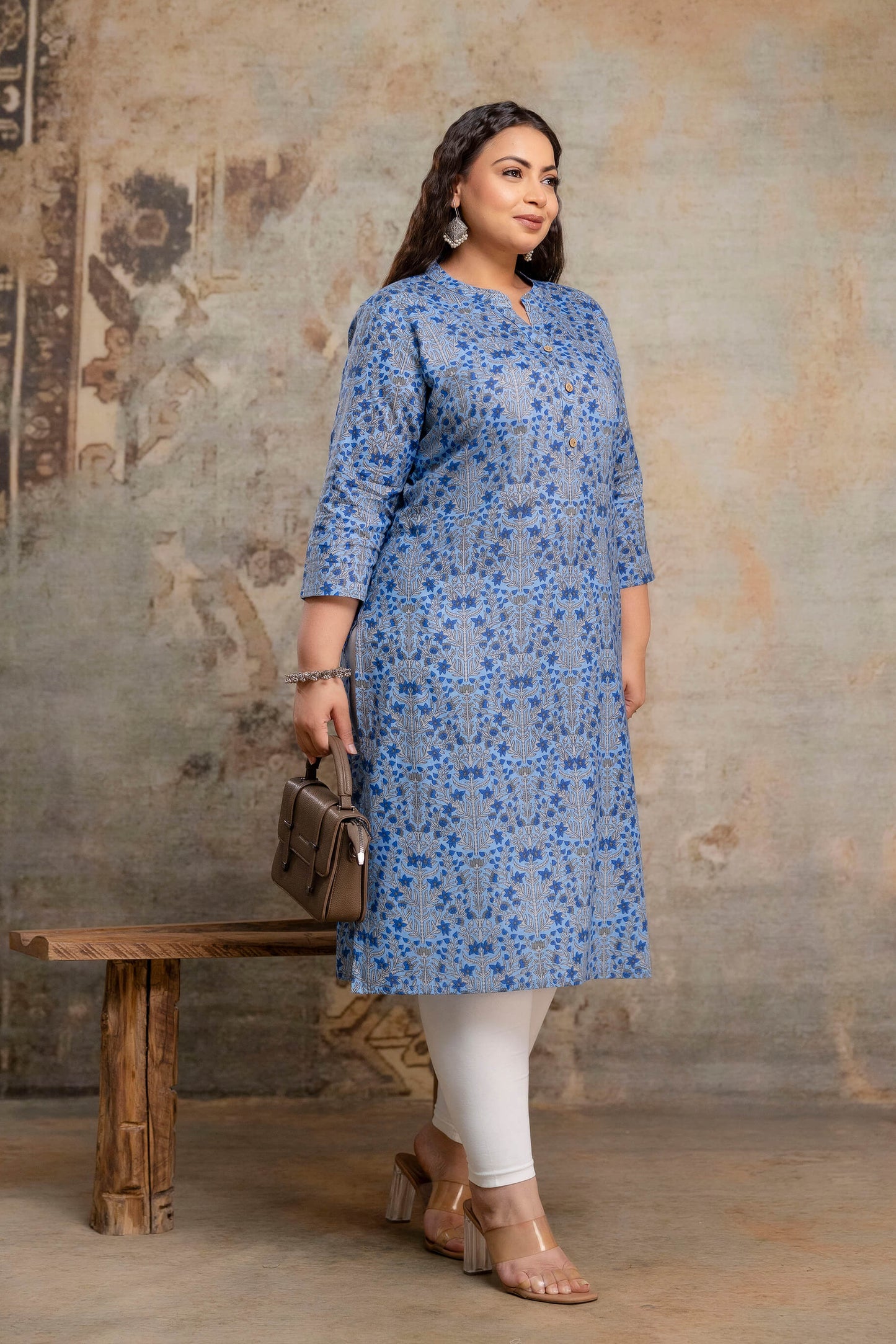 Plus size cotton kurti sleeve detail, breathable fabric for fat women clothing