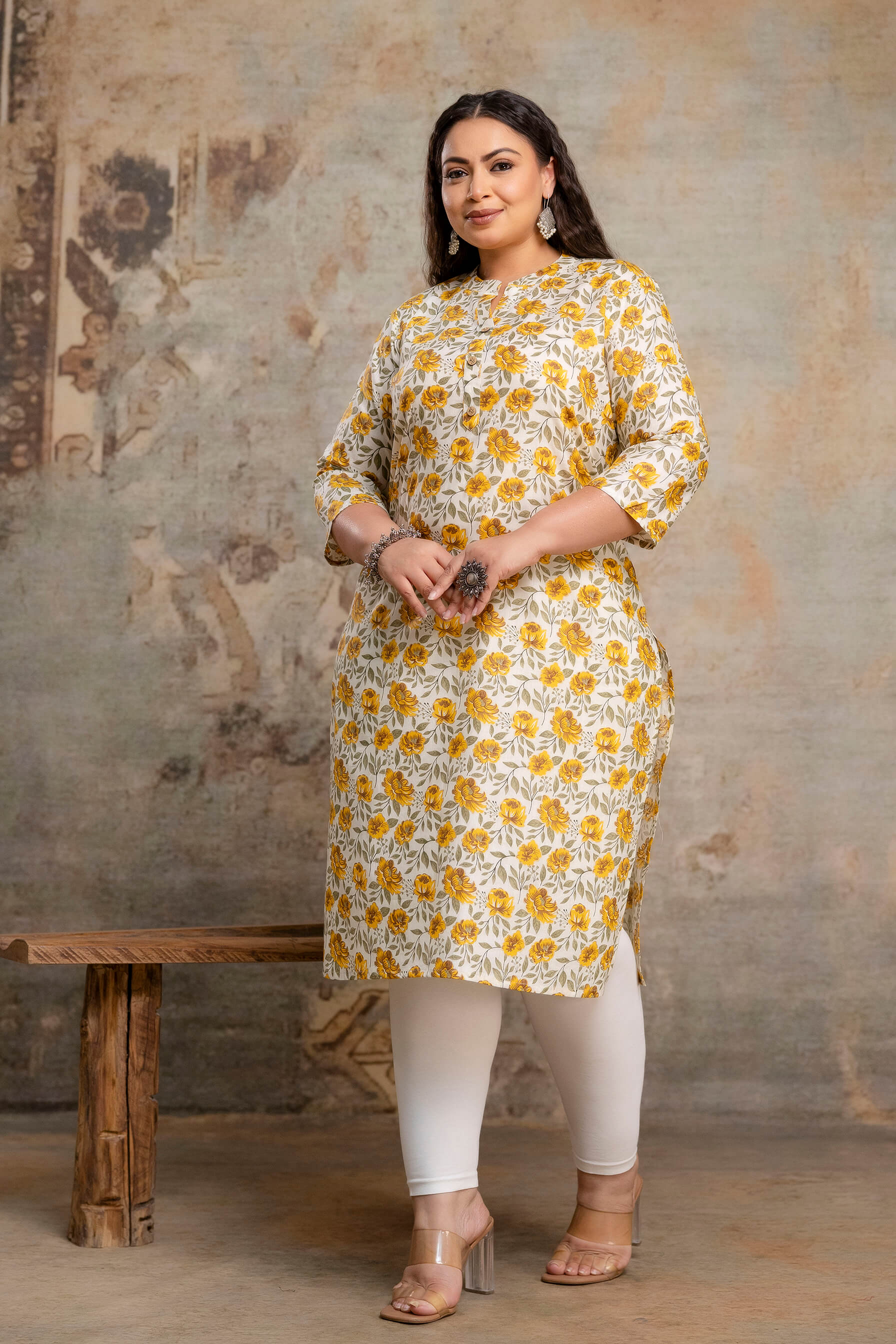 Plus size cotton kurti side detail, breathable fabric for fat women clothing