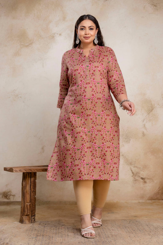 Plus size printed cotton kurti full length view for fat women clothing with relaxed fit