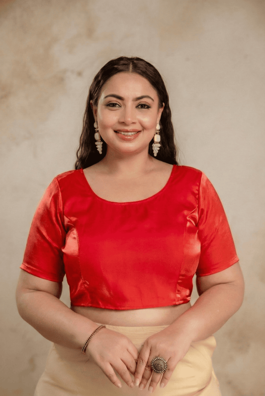 Plus size red Jimmy Choo blouse with sleeves shown for reference only, fat women blouse sleeve length depends on stitching1