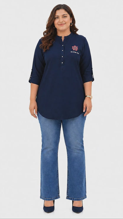 Plus Size Dark Blue Denim Short Kurti Tunic – Curvisha